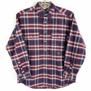 Vintage Tommy Hilfiger Red & Blue Plaid Flannel Shirt w/ Crest Logo Mens Large